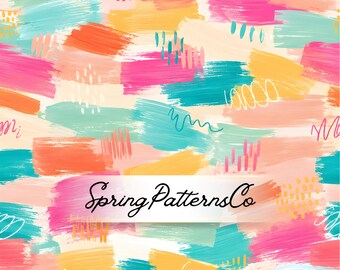 Abstract Brushstroke Seamless Pattern, Repeat Pattern, Fabric Design, Colorful Digital Paper