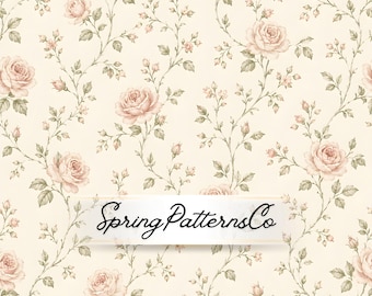 Vintage Rose Seamless Pattern, Cottagecore Repeat Pattern, Shabby Chic Fabric Design