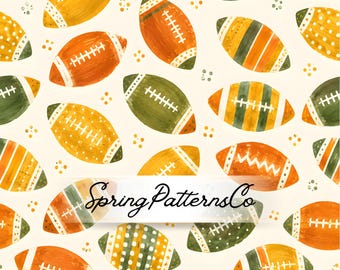 Football Seamless Pattern, Watercolor Sports Repeat Pattern, Fabric Design, Digital Paper