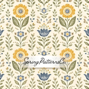 Skandinaviskt blommönster, upprepat mönster för folkkonst, vintage tygdesign