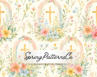 Christian Floral Seamless Pattern, Repeat Pattern, Fabric Design, Easter Digital Paper