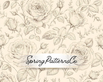Vintage Rose Seamless Pattern, Botanical Repeat Pattern, Floral Fabric Design, Digital Paper