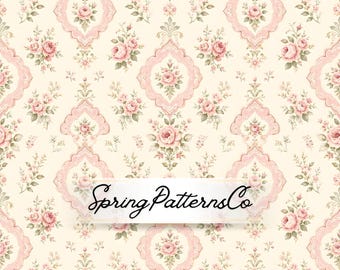Shabby Chic Seamless Pattern, Vintage Floral Repeat Pattern, Cottagecore Fabric Design