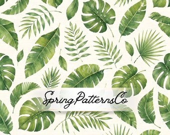 Tropical Leaf Seamless Pattern, Botanical Repeat Pattern, Fabric Design Digital Paper