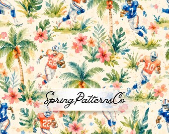 Football Tropical Seamless Pattern, Sports Repeat Pattern, Summer Fabric Design