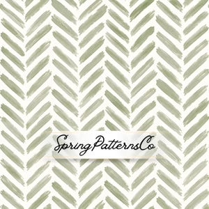 May include: A repeating pattern of olive green brushstrokes arranged in a herringbone design on a cream background. The text "Spring PatternsCo" is displayed in a banner across the bottom of the image.