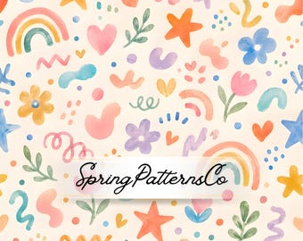 Boho Rainbow Seamless Pattern, Kids Repeat Pattern, Nursery Fabric Design Digital Paper
