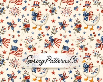Patriotic Duck Seamless Pattern, USA Flag Repeat Pattern, Fabric Design, Digital Paper