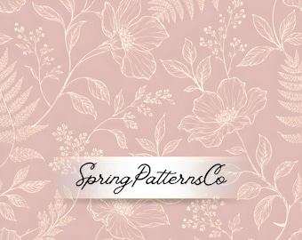 Pink Floral Seamless Pattern, Botanical Repeat Pattern, Fabric Design, Digital Paper