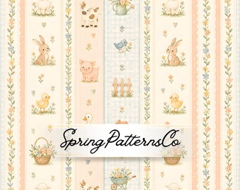 Farm Animal Stripe Seamless Pattern, Nursery Repeat Pattern, Fabric Design, Digital Paper