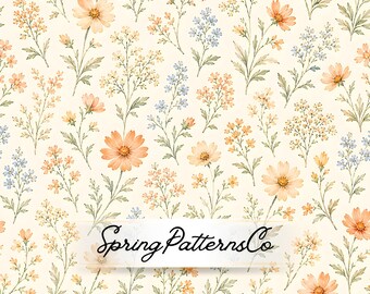 Pastel Wildflower Seamless Pattern, Ditsy Floral Repeat Pattern, Cottagecore Fabric Design