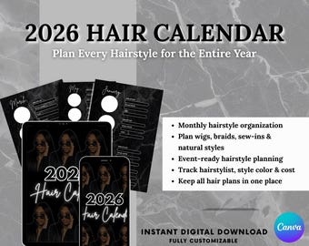 2026 Haarkalender - Bearbeitbarer Canva Hairstyle Planer | Digitaler Download