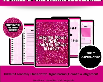 Pink Glitter Digital Life Planer | Undatiert, mit einem Link (PDF Download)