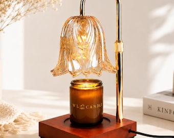 Candle Warmer & Wickless Candle Gift Set |  Electric Dimmable Candle Warmer Lamp| Nightstand Light| Flameless Wickless Amber Jar Candles