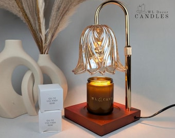 Candle Warmer & Wickless Candle Gift Set |  Electric Dimmable Candle Warmer Lamp| Nightstand Light| Flameless Wickless Amber Jar Candles
