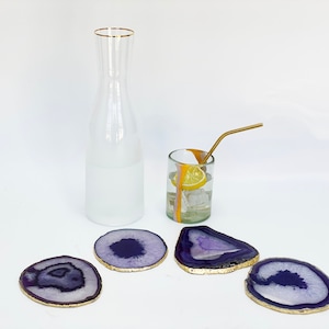 Agate Coasters Purple (Set of 4) Silver Agate Coasters, Agate Coaster Set, Geode Coaster Set, Crystal Coasters, Christmas Gift