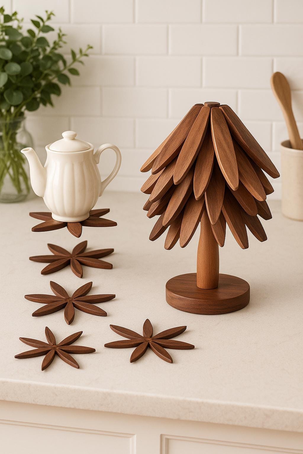 Beeveer Wooden Trivet Set – 5 Pieces, Square & Round, Light Wood, Heat Resistant - View #9