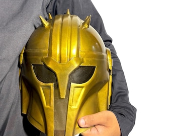 Mandalorian Armorer Helmet – Star Wars Cosplay Helmet Replica | Golden Spiked Warrior Helmet for Costume, LARP & Collectors