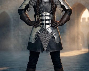 Medieval Lady Shoulder Armor Set – Female Steel Pauldrons Costume for LARP, Cosplay & Renaissance Fair