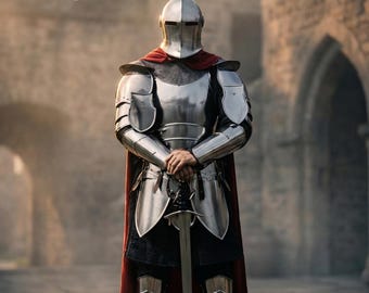 Polished Steel Medieval Knight Armor Set – Warrior Suit for LARP, Cosplay, Renaissance Fair