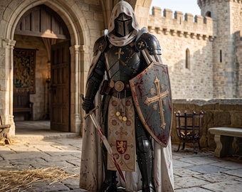 Medieval Crusader Full Armor Suit | Handmade Steel Templar Knight Cosplay Costume | LARP, Renaissance Faire Outfit with Helmet & Cape