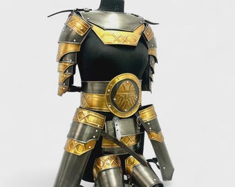 Medieval Knight Armor, Fantasy Cosplay Armor Set, Silver Gold Costume Armor, Renaissance Warrior Costume
