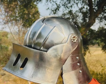 Medieval Knight Steel German Sallet Helmet With Long Tail- Larp Knight Costume Cosplay & Roleplay