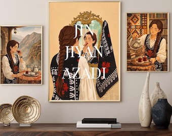 Kurdish Feminist Art Prints | Middle Eastern Home Decor (Digital File Set of 3)