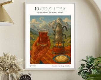 Kurdish Tea Poster – Middle Eastern Wall Art | Kurdish Culture Digital Print | Kitchen Decor
