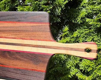 Walnut Serving Board with Handle, Handmade Cheese, Wooden Cutting (22.5x9.75x.75inch)