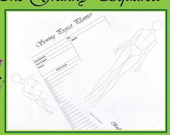 Digital Download, Sewing Project Planner Sheet, 3 Page Sewing Organizer, Reference Page, Journal, Croquis, Print at Home PDF, US Letter, A4