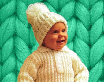 1960s Knitting Pattern, Baby Sweater, Hat & Tights, Cabled Sweater For Baby, Vintage Knitting Pattern, Digital Downoad, PDF Pattern