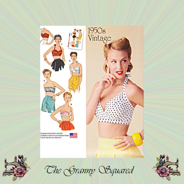 1950s pin-up ragazza reggiseno Tops, Halter Top o bandeau stile modello, dimensione 14-16-18-20-22, Busto 36-38-40-42-44, semplicità sewing pattern 1426