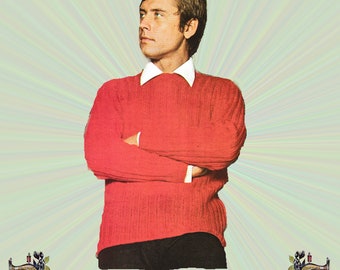 1960s Knitting Pattern, Mens Sweater Pattern, Knitted Cabled Sweater, Classic Crew Neck Sweater, Vintage Pattern for Digital Download