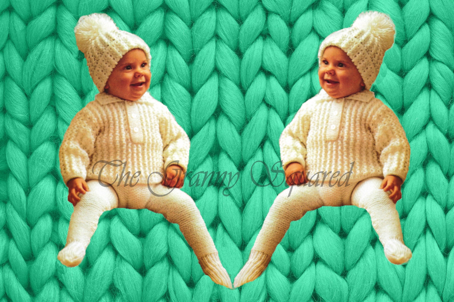 1960s Knitting Pattern, Baby Sweater, Hat & Tights, Cabled Sweater for