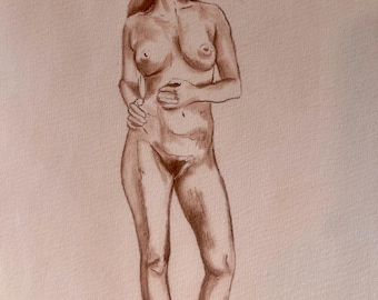 Croquis original, PAS UNE IMPRESSION - Personnage féminin - Dessin à la craie. (Sans cadre)