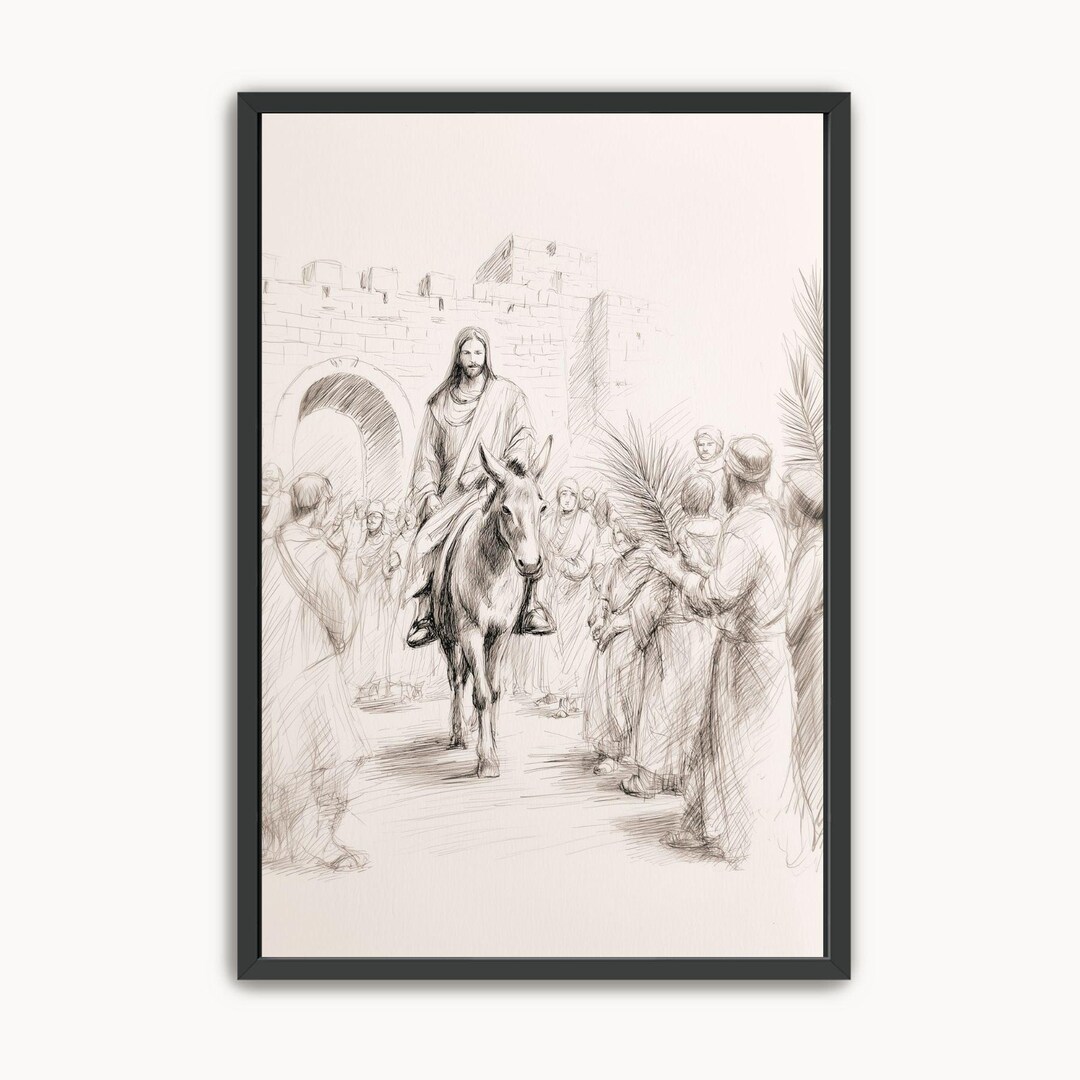 Jesus Triumphal Entry Wall Art Minimalist Line Art Sketch Palm Sunday ...
