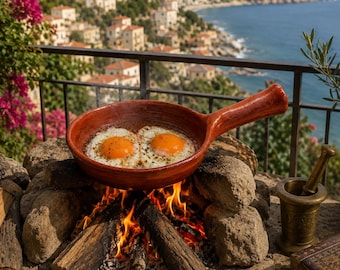 Handmade Lebanese Terracotta Clay Frying Pan – Traditional Rustic Cookware, Phoenician Style Kitchen Pan, Lebanon Gift