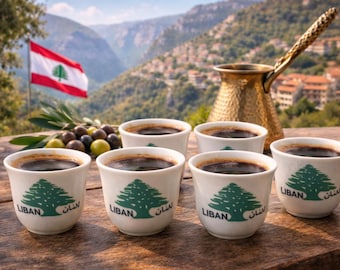 Lebanese Coffee Cedar Cups - Set of 6 Pieces - Gift from Lebanon - Lebanese Souvenir