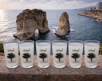 Set of 6 Lebanese Cedar Tree Shot Glasses – Lebanon Souvenir Arak Cups Clear Glass