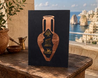 Handmade Lebanese Copper Wall Art | Cedar Tree, Baalbek Ruins & Phoenician Ship | Lebanon Souvenir | Heritage Gift (21 x 31 cm)