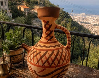 Hand-Painted Lebanese Terracotta Pitcher – Handmade Clay Jug | Heritage Home Decor