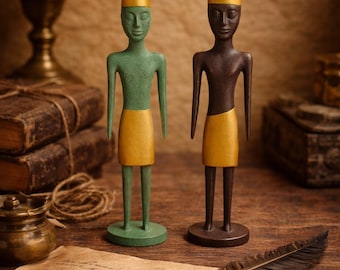 Phoenician Man & Woman Statuettes (Set of 2) – Cast Iron Sculptures with Gold Accents | Ancient Phoenician Art Décor