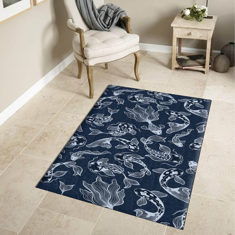 Aquatic Rug Koi Fish Pond Area Rug, Zen Water Garden Decor - Etsy