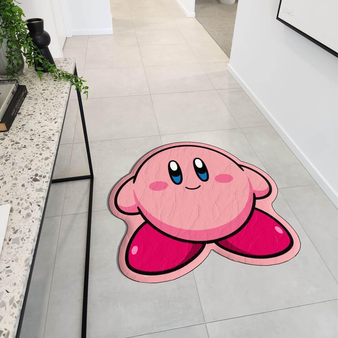 Puff Ball Rug Cute Pink Anime Character Rug, Kawaii Gamer Room Decor, Custom Shaped ...