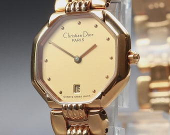 Christian Dior 48.153 Damenuhr mit goldenem Zifferblatt, Datumsanzeige und Quarzwerk aus Japan [Nahezu neuwertig]