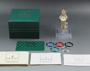 GUCCI Change Bezel 11/12.2 6 Color Gold Qz Women's Watch [Near MINT] Full Set