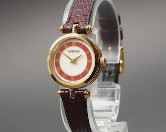 Vintage GUCCI 2000L 22mm Sherry Line Red Quartz Women's Watch From JAPAN [Exc+5]