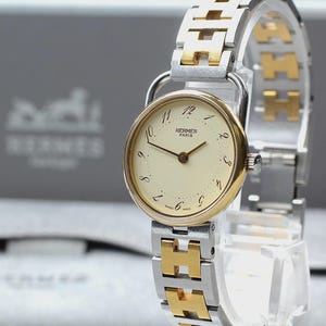 Vintage Hermes Arceau 24mm Ivory Dial Gold Quartz Women display picture 1