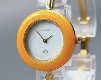Reloj de mujer GUCCI vintage con bisel intercambiable 11/12, 26 mm, oro naranja, cuarzo [Exc+5]